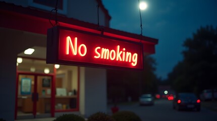 Nighttime No Smoking Sign Glowing Red
