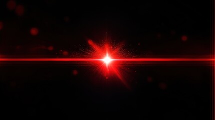 Red laser beam light rays with lens flare on a black background