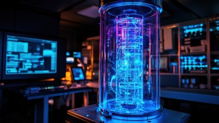 A modern, high-tech laboratory with quantum computers