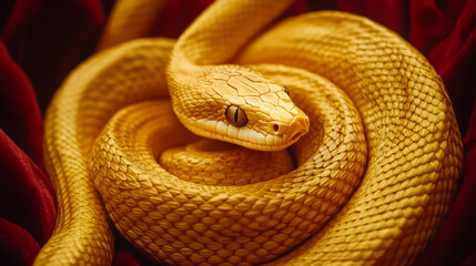 Obraz premium A majestic golden snake coiled in a circular shape