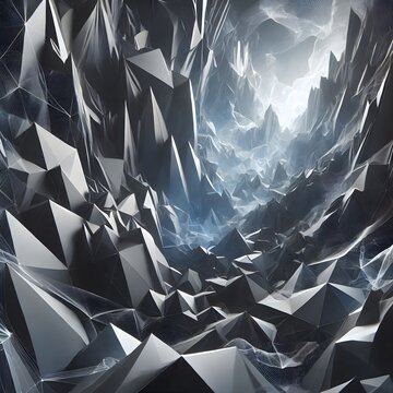 3d render, abstract black crystal background, faceted texture, macro panorama, wide panoramic polygonal wallpaper