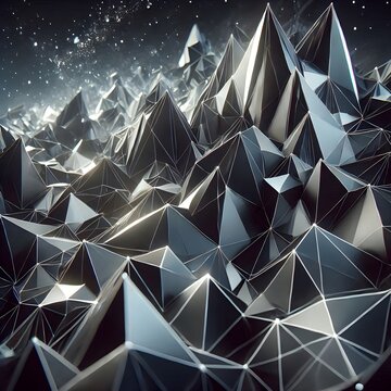 3d render, abstract black crystal background, faceted texture, macro panorama, wide panoramic polygonal wallpaper