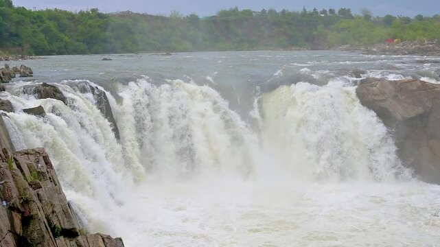 The Dhuandhar water falls at the Narmada river in Bhedaghat, Jabalpur, Madhya Pradesh, India.