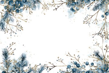Elegant Decorative Frame with Blue and Gold Elements for Holiday Artwork, Perfect for Christmas Cards, Invitations, and Festive Decorations