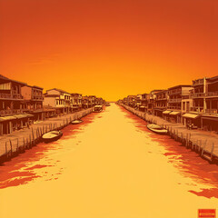 Sunset Canal Illustration