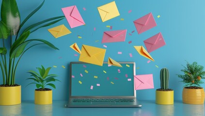 Engaging Email Marketing Setup on Soft Pastel Background
