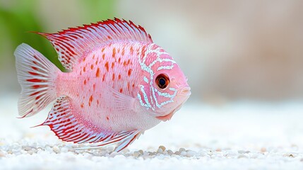 Obraz premium Pink Ram cichlid fish swimming in aquarium.