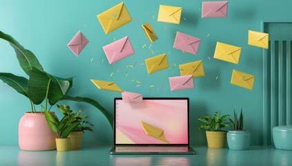 Engaging Email Marketing Setup on Soft Pastel Background
