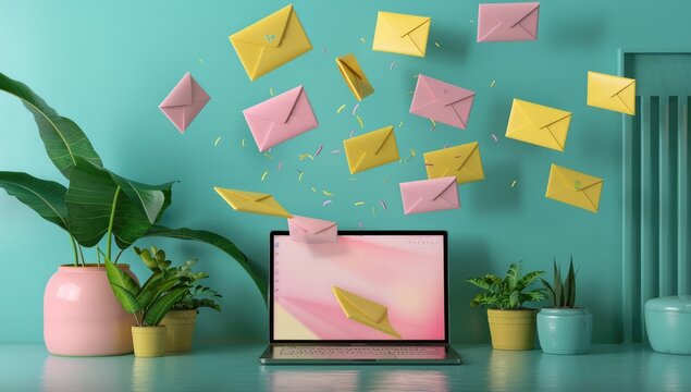 Engaging Email Marketing Setup on Soft Pastel Background
