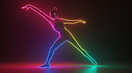 Fototapeta premium Neon-lit female dancer in dynamic pose.