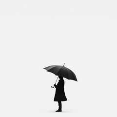 Strong Silhouette of Person Holding Umbrella in Wind, Photorealistic Illustration on White Background