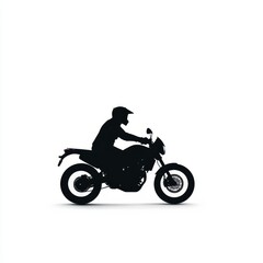 Dynamic Silhouette of Motorcycle Rider Leaning Into Turn on White Background - Photorealistic Composition of Biker in Action