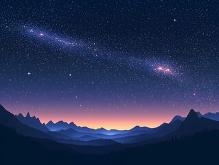 Fototapeta premium Starry sky with Milky Way galaxy and colorful stars on a night background. Beautiful forest landscape with trees and sunlight in autumn, a sunny day in the pine woods. Great for a background