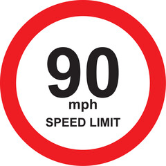 Speed limit sign with trees behind. Maximum ninety kilometers per hour. Safety on road background. White round sign red border line. Traffic ticket background. Speeding fine.