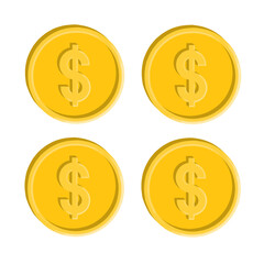 dollar sign, dollar symbol, golden dollar sign, gold dollar sign, gold coin with sign, coin, dollar, money, golden coin, four coin on white, coin on white, money on white, coin illustration