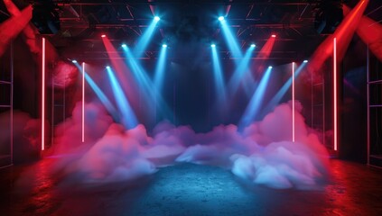 Stage Spotlight with Stage Podium Scene on Stage Background.