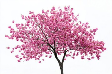 Fototapeta premium Pink cherry blossom tree isolated on white background.