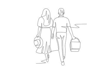 Couple on a picnic. Picnicking outdoors concept one-line drawing