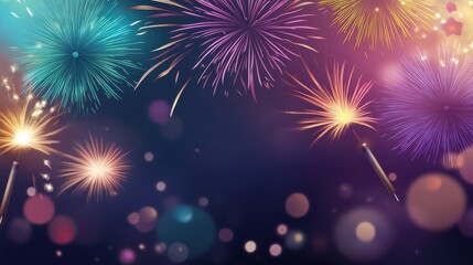 Fototapeta premium Fireworks celebration and the city night light background.