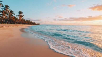 Serene Tropical Beach Sunset Paradise Idyllic Coastal Scene