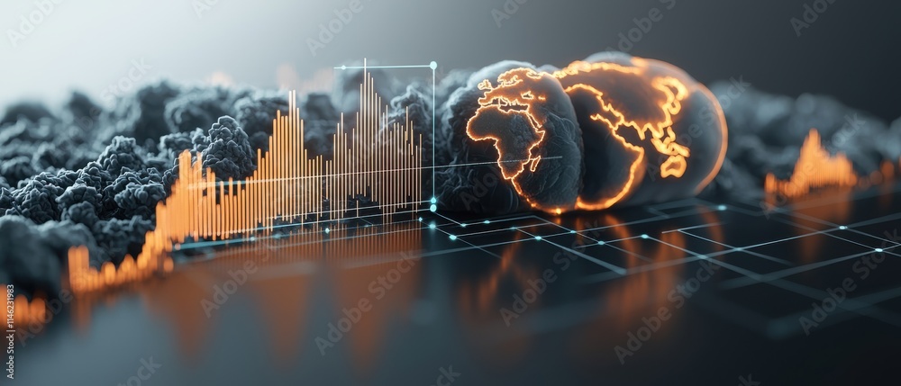 Poster a visual representation of a global data analysis, featuring a stylized earth surrounded by digital 