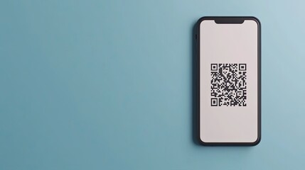 A smartphone displays a QR code on a light blue background, indicating a digital connection or information access.