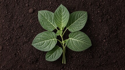 Naklejka premium Lush Green Plant Sprout Emerging from Dark Soil