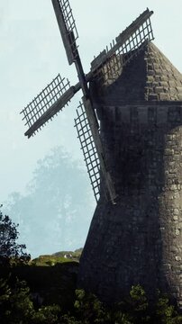 Landscape view on the old windmill