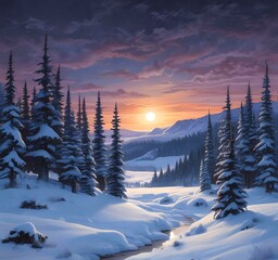 Illustration of winter landscape.