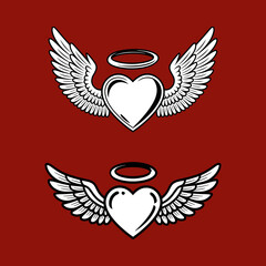 Winged Heart vector black and white Illustration