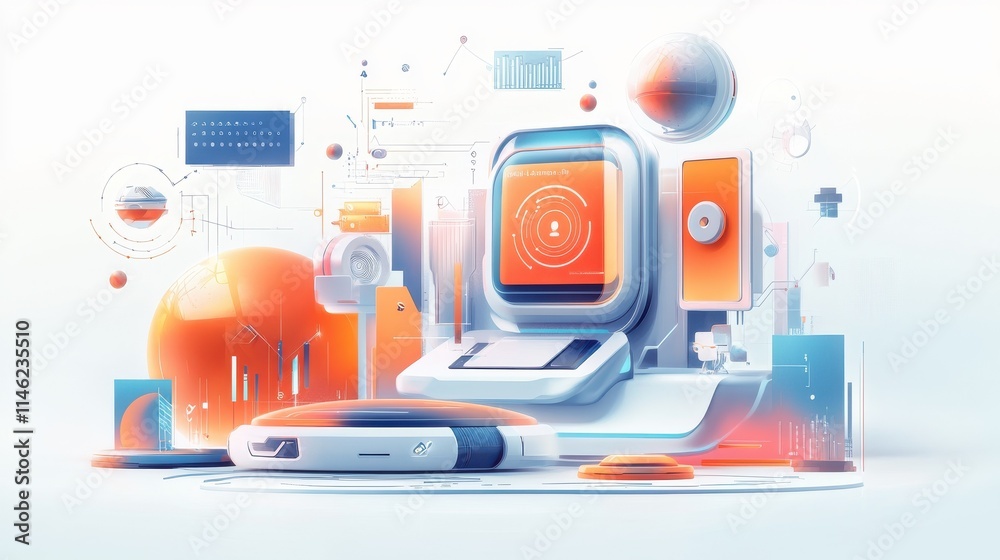 Poster automated algorithm abstract concept vector illustration set. artificial intelligence in social medi