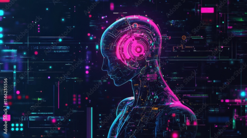 Poster automated algorithm abstract concept vector illustration set. artificial intelligence in social medi