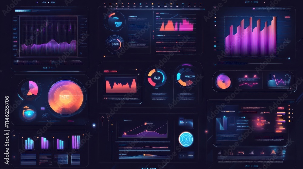 Poster big data abstract concept vector illustration set. analytics and data science, financial data manage