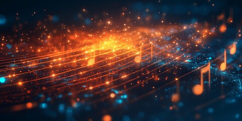 Obraz premium Abstract Music Digital Background with Smooth Lines, Generative AI