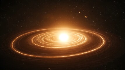Fototapeta premium Glowing Star System With Planetary Rings and Moons