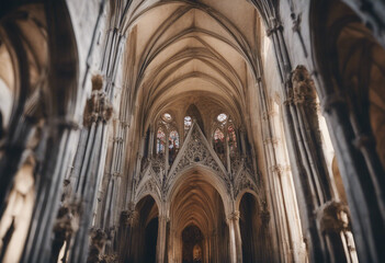Fototapeta premium Within the hallowed halls of a Gothic cathedral the architecture whispers tales of centuries past it