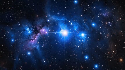 A vibrant depiction of a star-filled galaxy with bright celestial bodies and cosmic clouds.