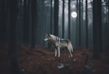 In the depths of the forest beneath the watchful gaze of the moon the wolf prowls silently a ghost o