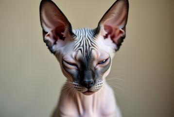 A calm Sphynx cat in a close-up portrait
