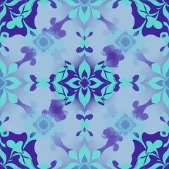Fototapeta premium Aqua Floral Damask Seamless Pattern 