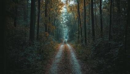 Obraz premium Mysterious forest path disappearing into the mist.