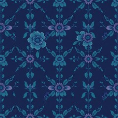 Fototapeta premium Floral Damask Seamless Pattern: A mesmerizing blend of classic and contemporary, this intricate floral damask pattern in shades of blue and purple offers a sophisticated and elegant aesthetic.