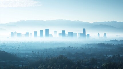 Fototapeta premium A panorama of a city skyline blanketed by smog