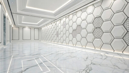 Obraz premium a large white marble floor with a white marble wall and a white marble floor1