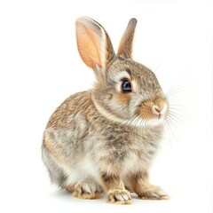Obraz premium Adorable baby rabbit sitting and looking curious on a seamless white background