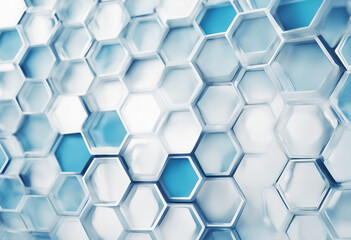 Fototapeta premium Abstract background with hexagons and connecting dots in blue color on white background vector