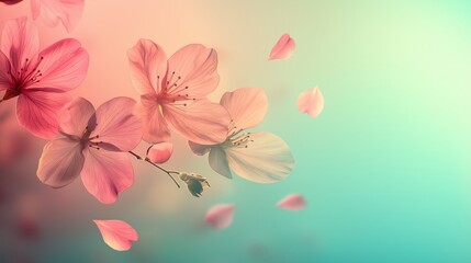 Blossoming cherry blossoms floating gently in soft pastel hues