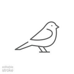 Bird icon. Simple outline style. Little bird silhouette, cute standing, nature, wild, wings, fauna, animal, wildlife concept. Thin line symbol. Vector illustration isolated. Editable stroke.