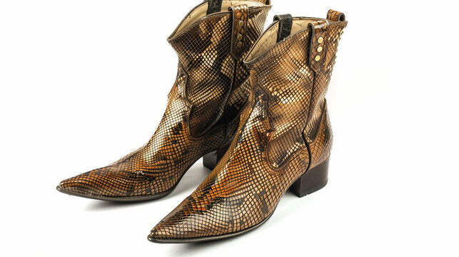 Ankle Boots with Faux Snakeskin Texture on white background.PNG - Powered by Adobe
