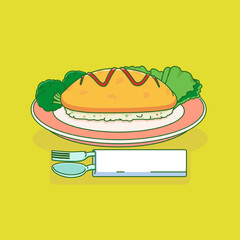 Vector illustration of omurice. Isolated Japanese traditional omelet.